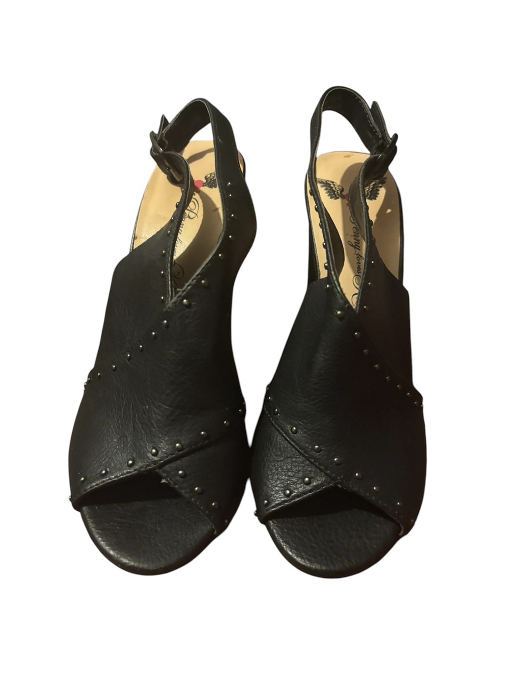 Penny loves Kenny -Black Studded Slingback Peep-Toe Sandals - Women.  Size 7